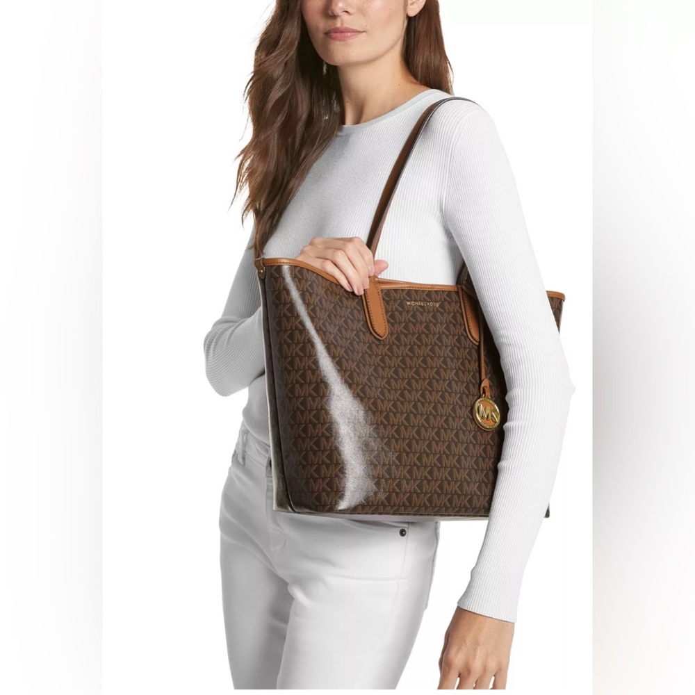 Michael Kors Logo Eliza Tote - Large East West Snap - Brown/Acorn - Picture 2 of 4
